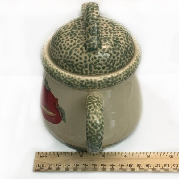 Vintage Teapot Stoneware Apple Motif Tender Hearts Treasures Primitive Farmhouse - Picture 11 of 16